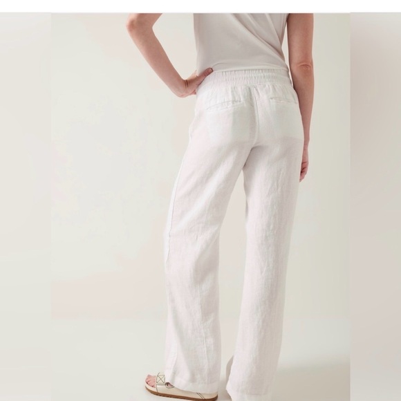 Athleta Cabo Linen Wide Leg Pants White Drawstring Zip Pockets Petite Size S-2P - Picture 8 of 8